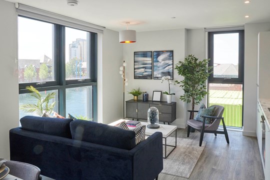 Apartments to Rent by JLL at Duet, Salford, M50, living area