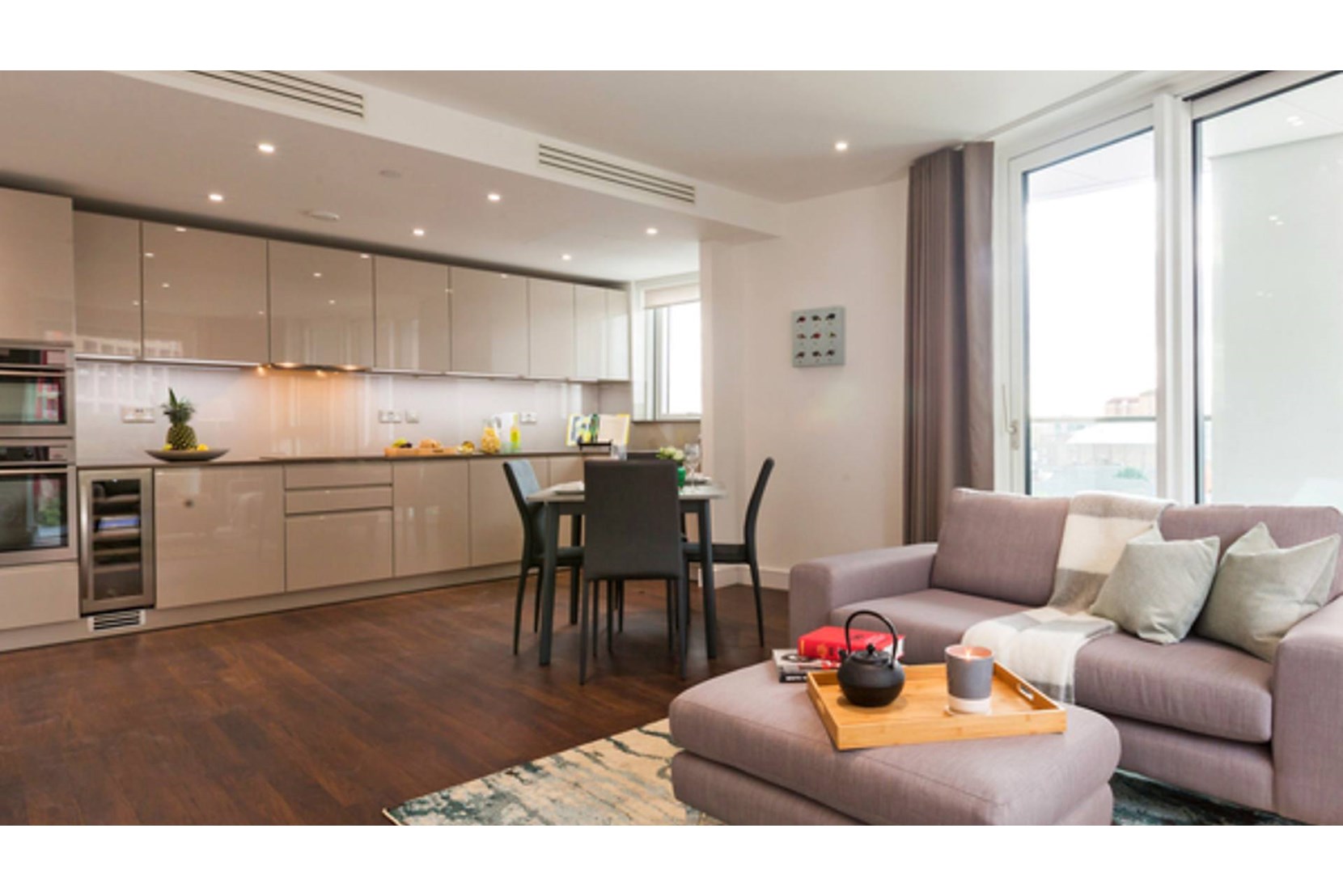 Apartments to Rent by Greystar at Nine Elms Point, Lambeth, SW8, lounge dining kitchen area