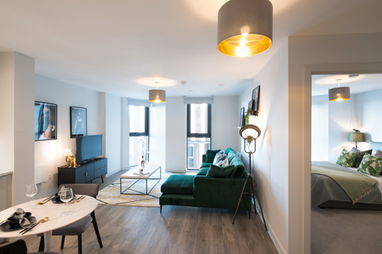 Apartments to Rent by JLL at Duet, Salford, M50, living dining area