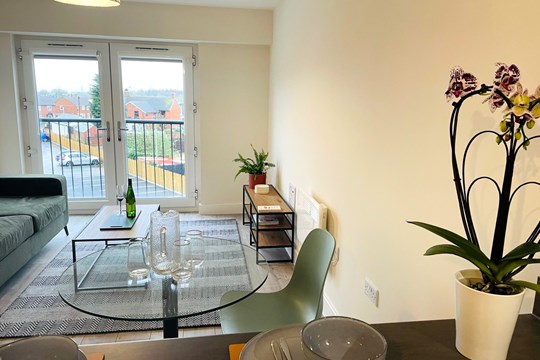 Apartments to Rent by Una Living in Hunslet House, Corby, NN17, living dining area