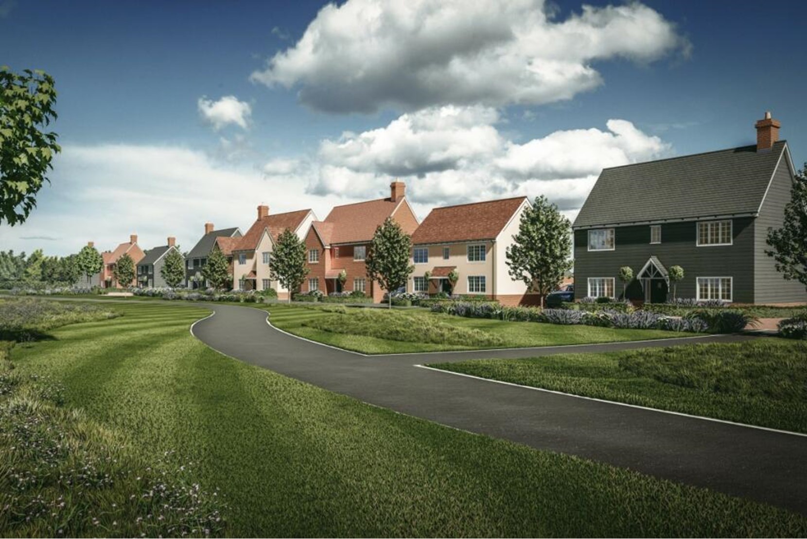 Homes to Rent by Allsop at Spinning Fields, Braintree, Essex, CM7, development panoramic CGI