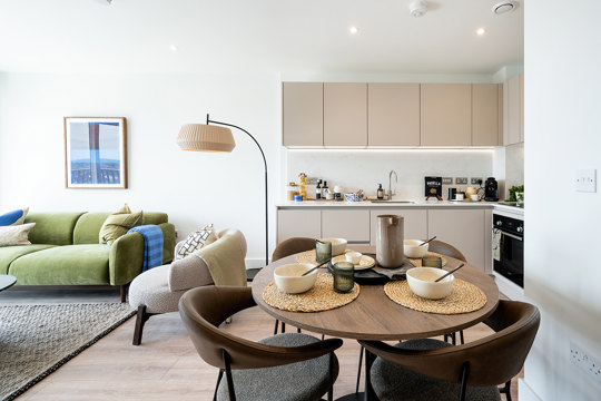 Apartments to Rent by Berkeley Living at Refinery Square, Slough, Berkshire, SL1, living kitchen dining area