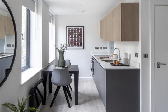 Apartments to Rent by JLL at Stratford Studios, Newham, E15, kitchen dining area