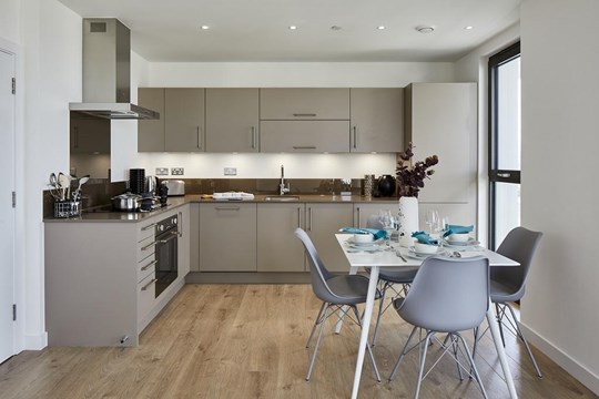 Apartments to Rent by Savills at The Highline, Tower Hamlets, E14, kitchen dining area