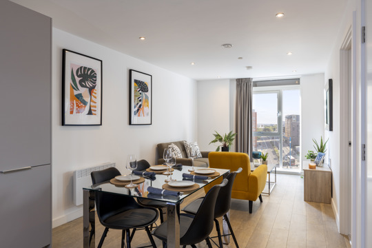 Apartments to Rent by Savills at Allegro, Birmingham, West Midlands, B4, living dining area