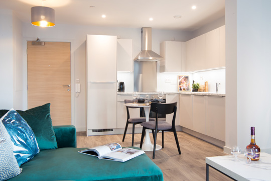 Apartments to Rent by JLL at Duet, Salford, M50, kitchen living dining area
