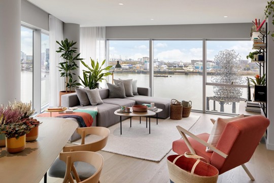 Apartments to Rent by Greenwich Peninsula at Upper Riverside, Greenwich, SE10, living dining area