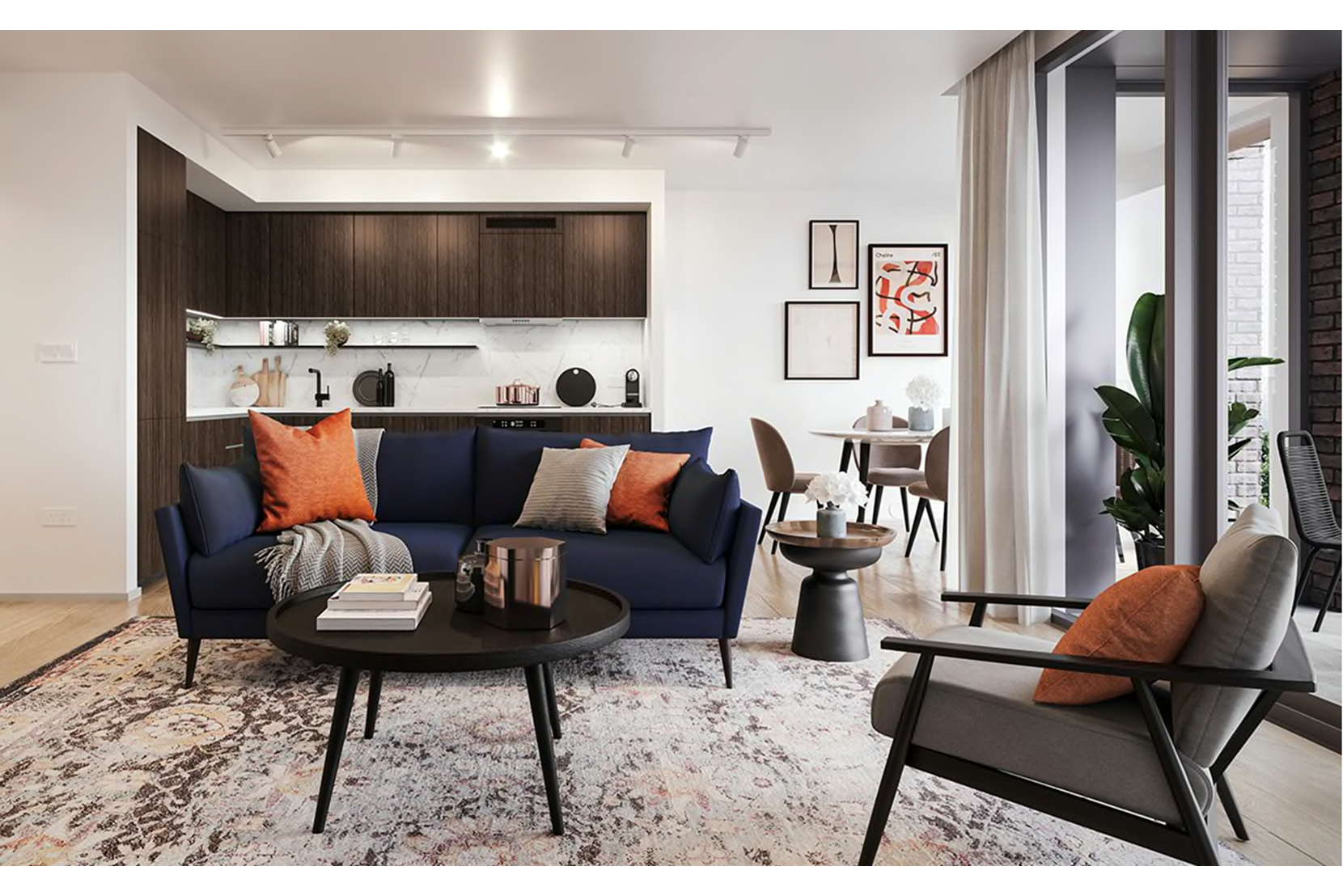 Apartments to Rent by Related Argent at Author, King's Cross, Camden, N1, kitchen living dining area