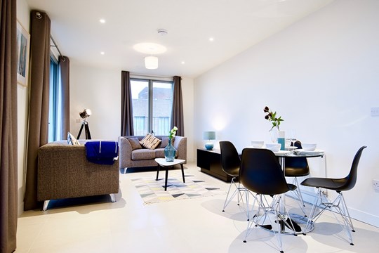 Apartments to Rent by Savills at Rehearsal Rooms, Ealing, W3, living dining area