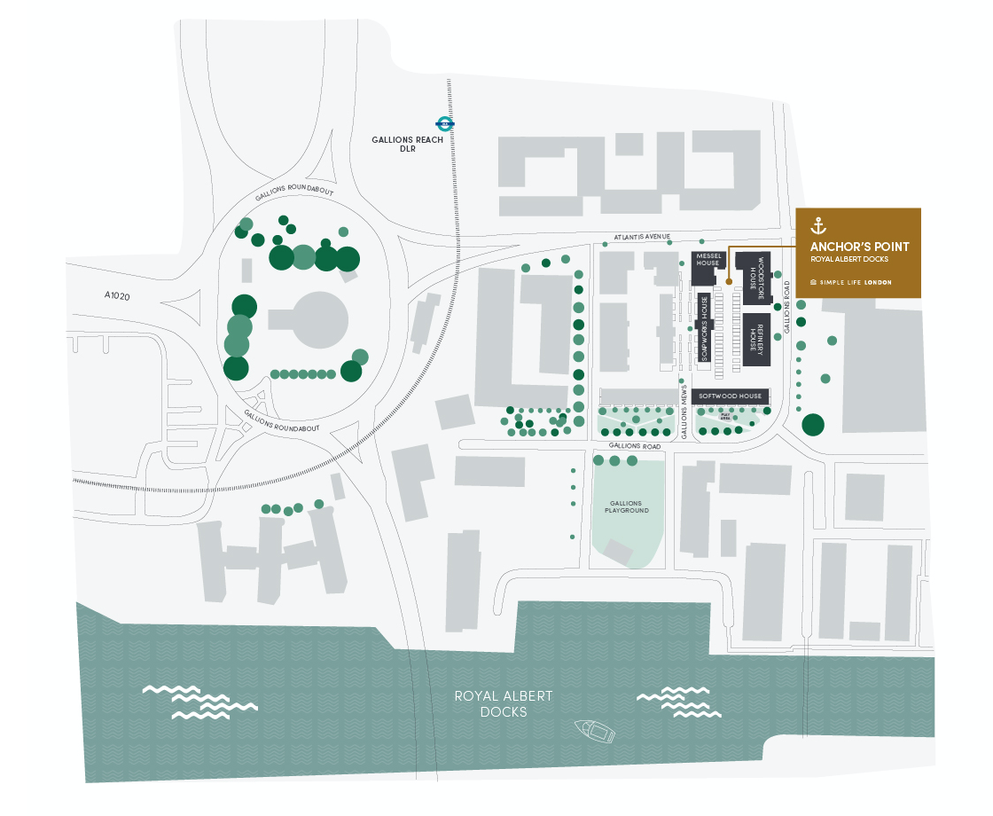 Apartments to Rent by Simple Life London in Anchor's Point, Royal Albert Dock, Newham, E16, site plan