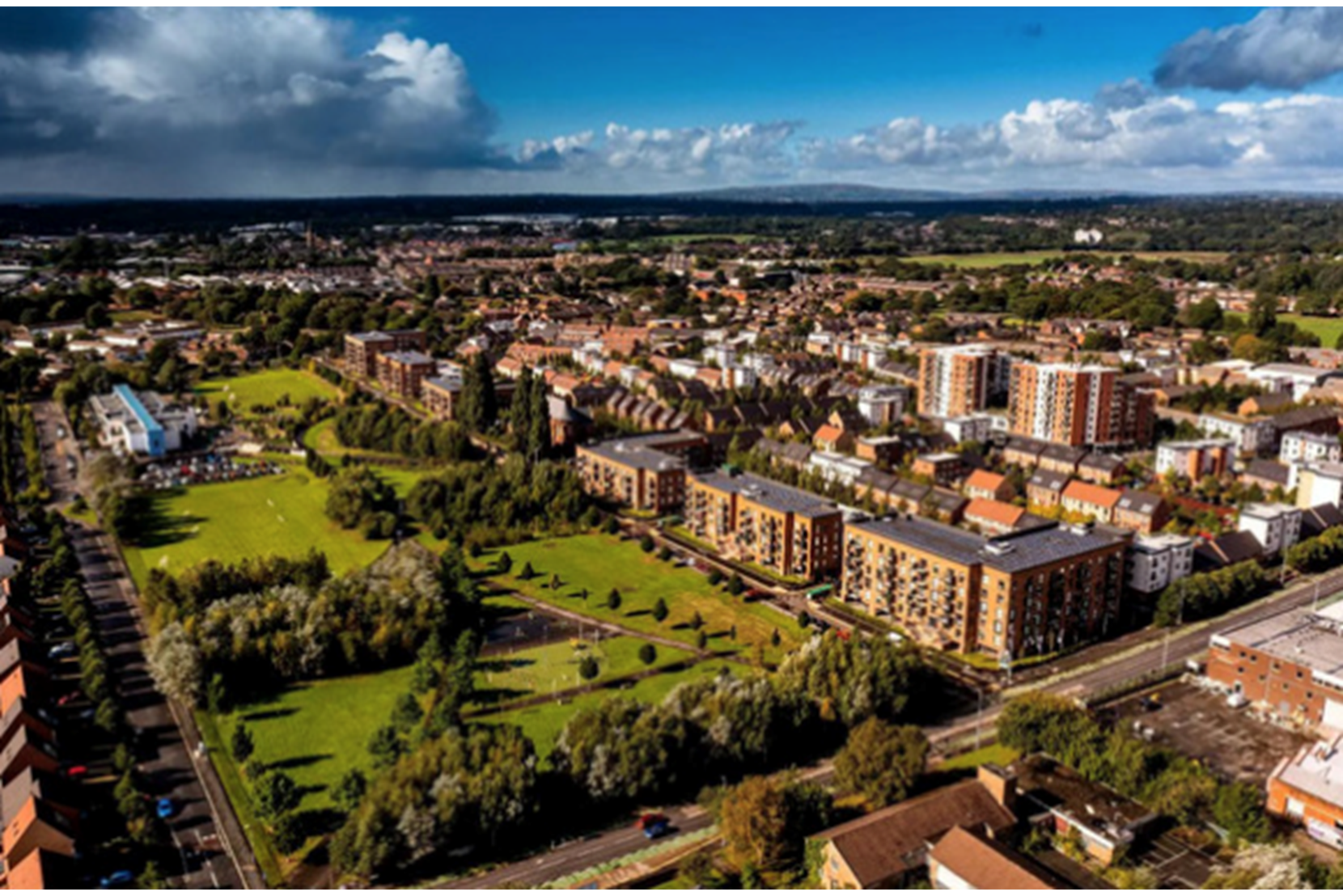 Apartments to Rent by Simple Life in Empyrean, Salford, M7, aerial development panoramic