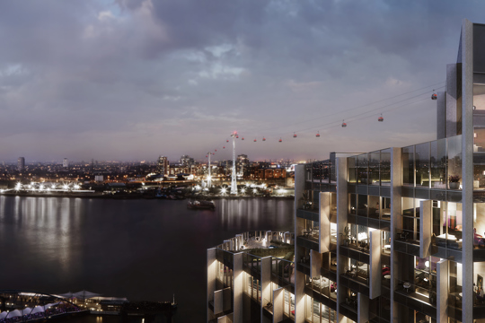 Apartments to Rent by Greenwich Peninsula at Upper Riverside, Greenwich, SE10, building panoramic