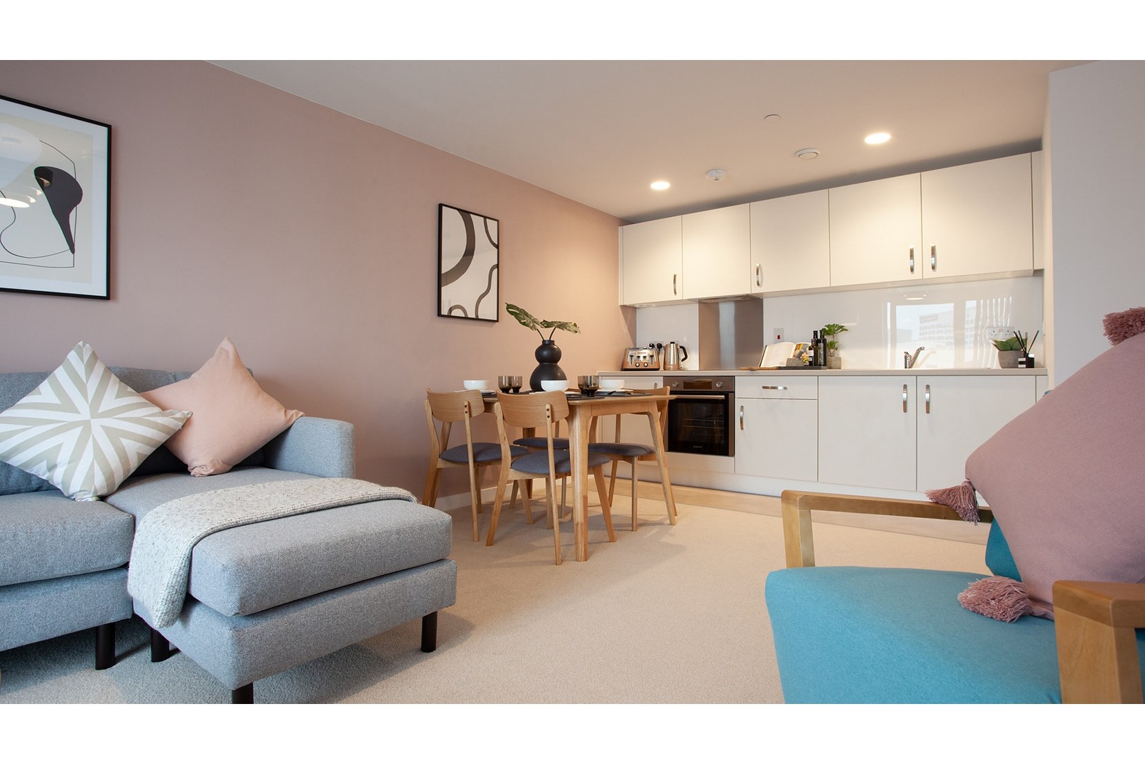 Apartments to Rent by Dandara Living at Chapel Wharf, Salford, M3, living dining kitchen area