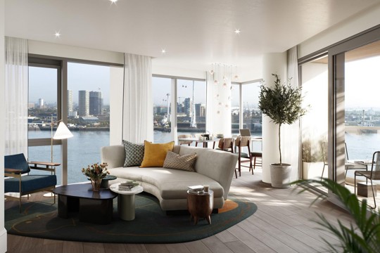 Apartments to Rent by Greenwich Peninsula at Upper Riverside, Greenwich, SE10, living dining area