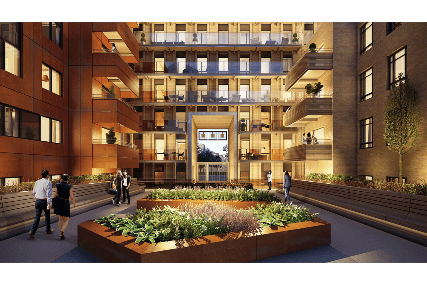 Apartments to Rent by a2dominion at City Wharf, Hackney, N1, internal courtyard CGI