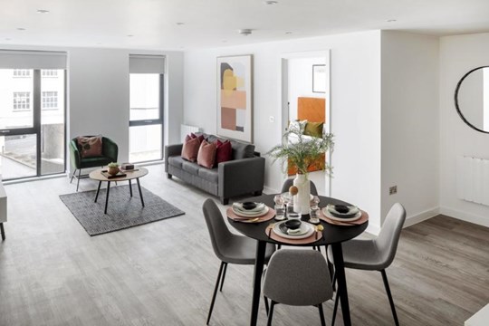 Apartments to Rent by JLL at Landrow Place, Birmingham, B3, living dining area