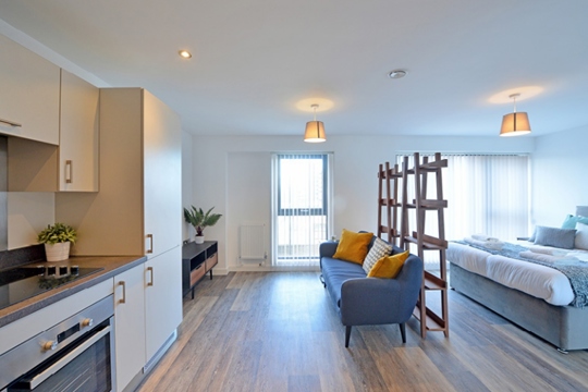 Apartments to Rent by Touchstone Resi in The Forum, Birmingham, B5, living kitchen dining area